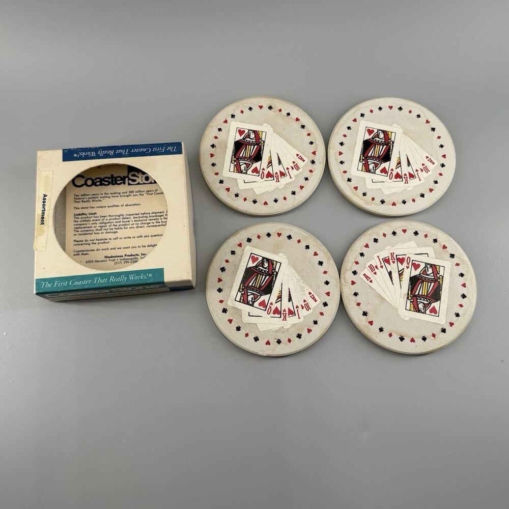 Vintage CoasterStone Playing Cards Stone Coasters Set of 4 With Original Box